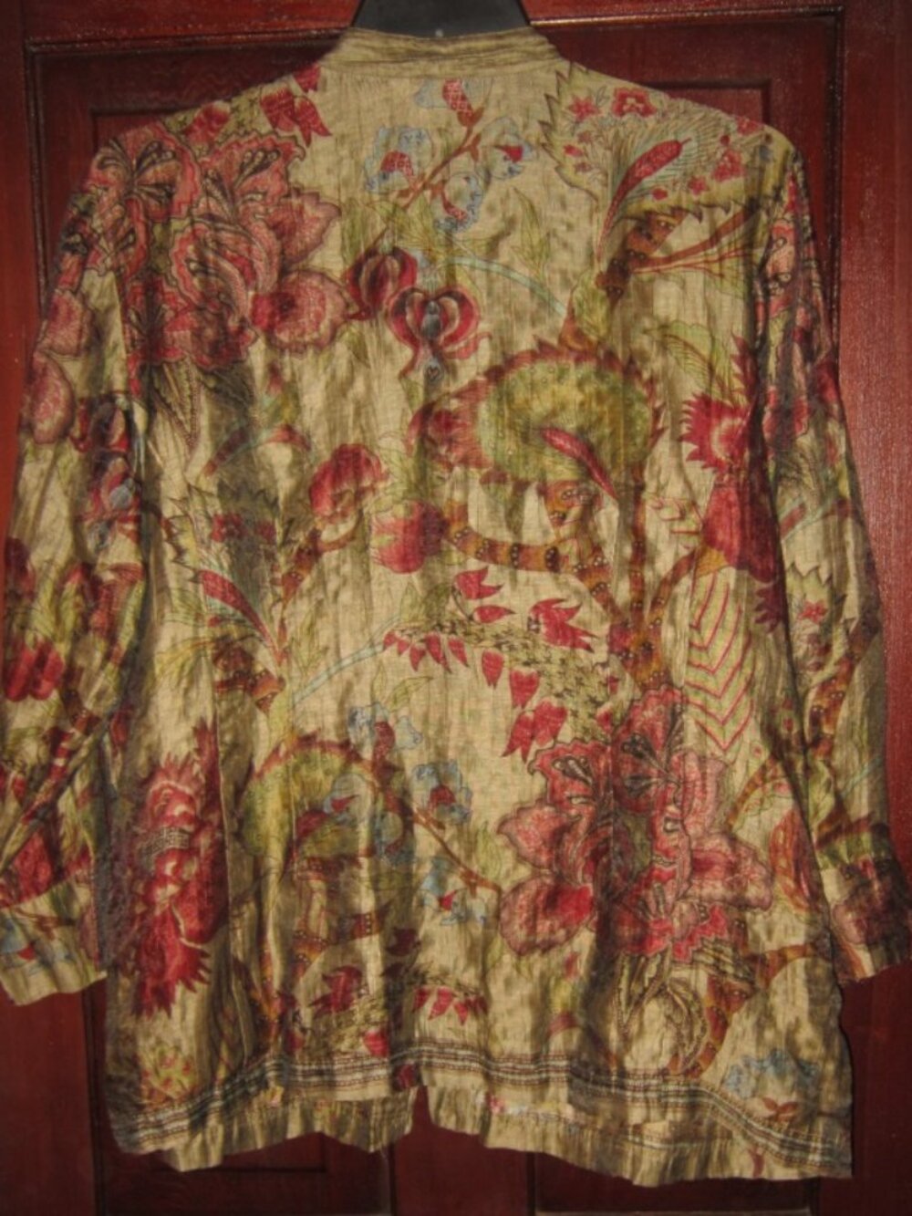 Citron Santa Monica Plus Sz 1X Linen Blouse Kimono Jacket Floral Tapestry Asian - Picture 2 of 3